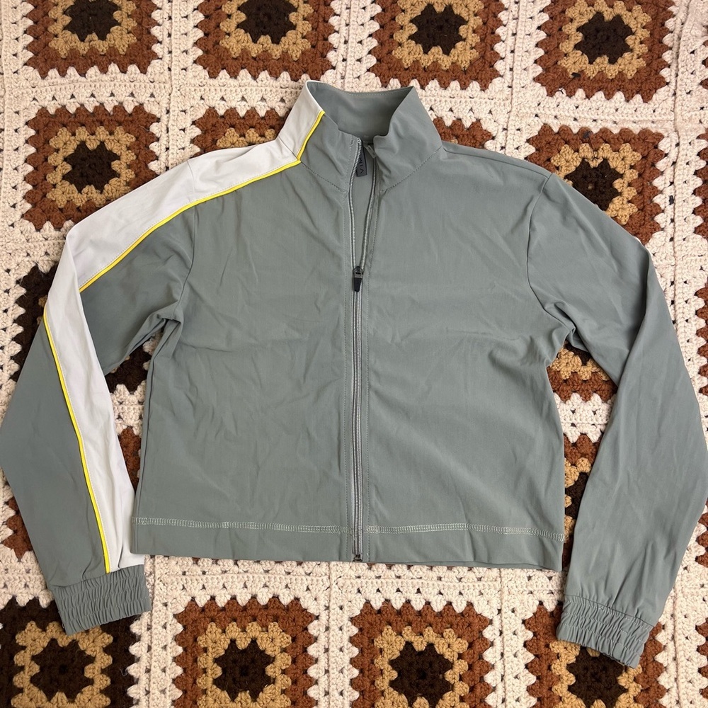 VIMMIS Crop Zip Up Athletic Grey Hoodie White Stripe Size XS